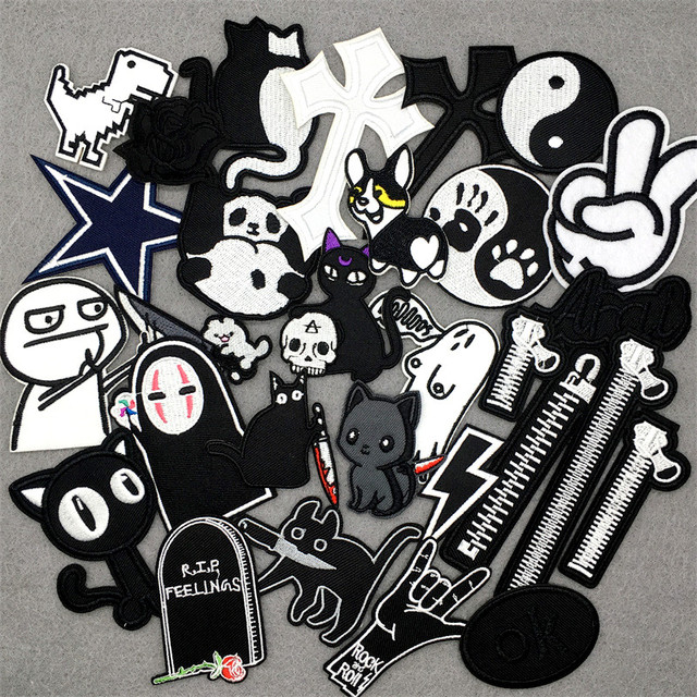 Sticker Embroidery Patch Clothes Bags  Black White Iron Patches -  30pcs/lot Black - Aliexpress